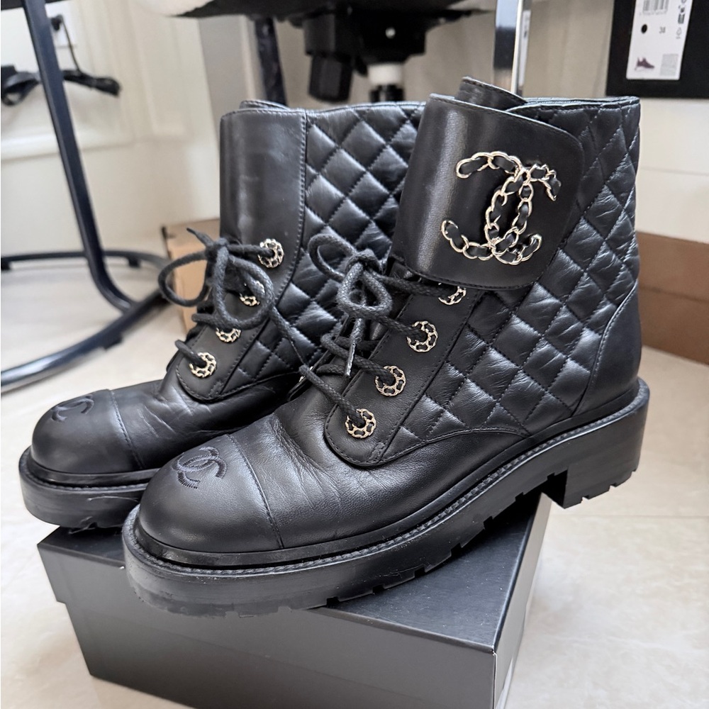 Chanel Black Quilted Leather Boots